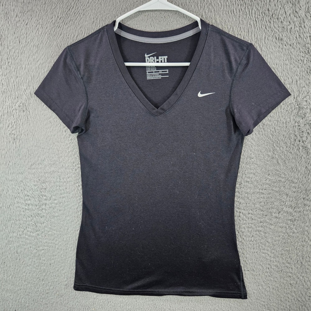 Nike Dri-FIT Womens V-Neck Short Sleeve Training Shirt Black XS